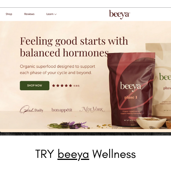 Beeya Organic superfood designed to support each phase of your cycle and beyond.